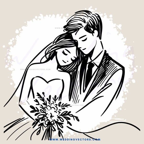 a couple holding flowers and hugging