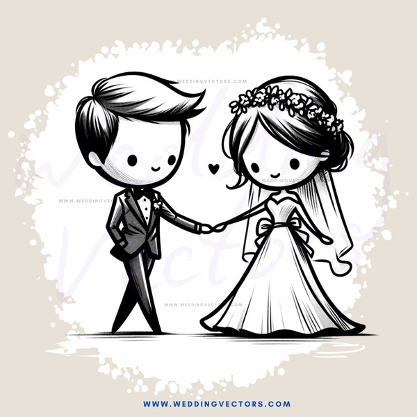 a bride and groom in black and white