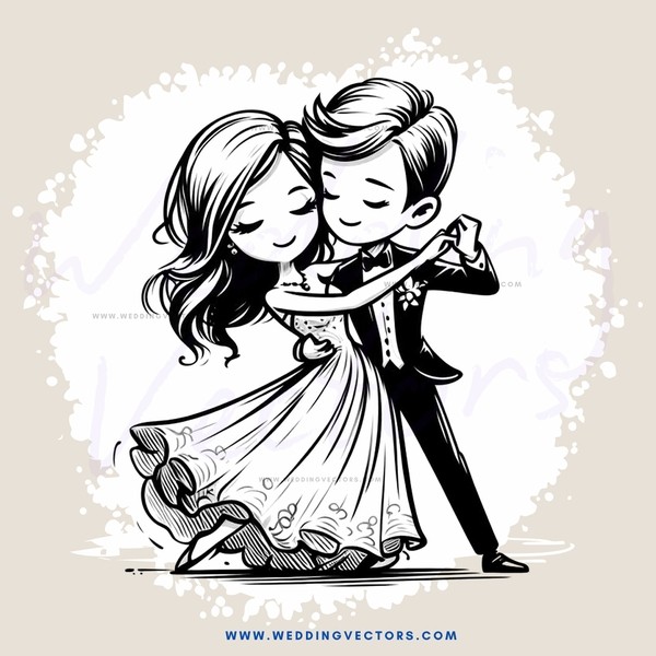 a dancing couple in black and white