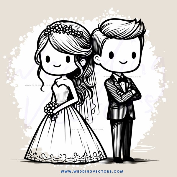 bride and groom with flowers on hair
