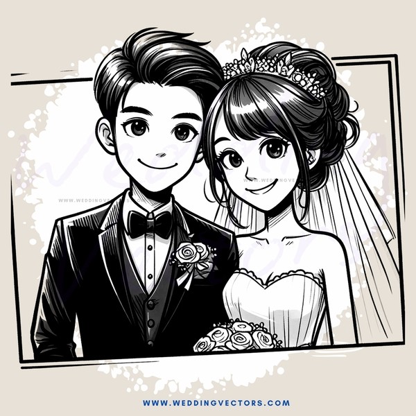 a young couple on their wedding day