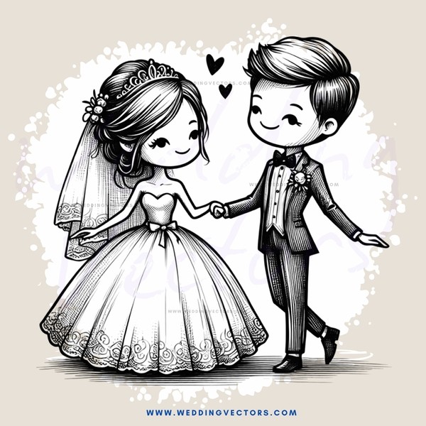 engagement party clip art image - bride & groom