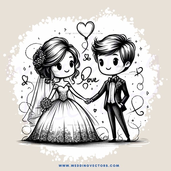 a bride and groom in love