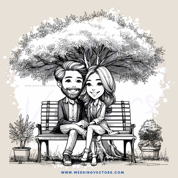 a couple sitting on a bench under a tree