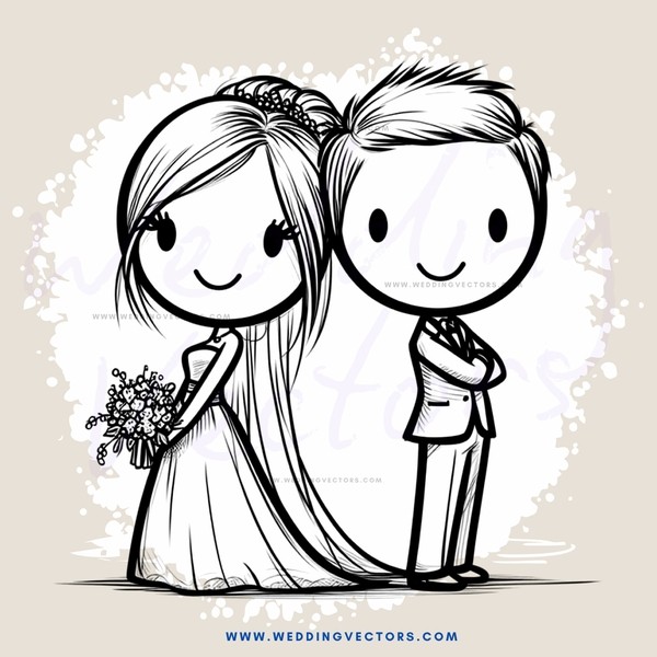 bride and groom with flowers on hand