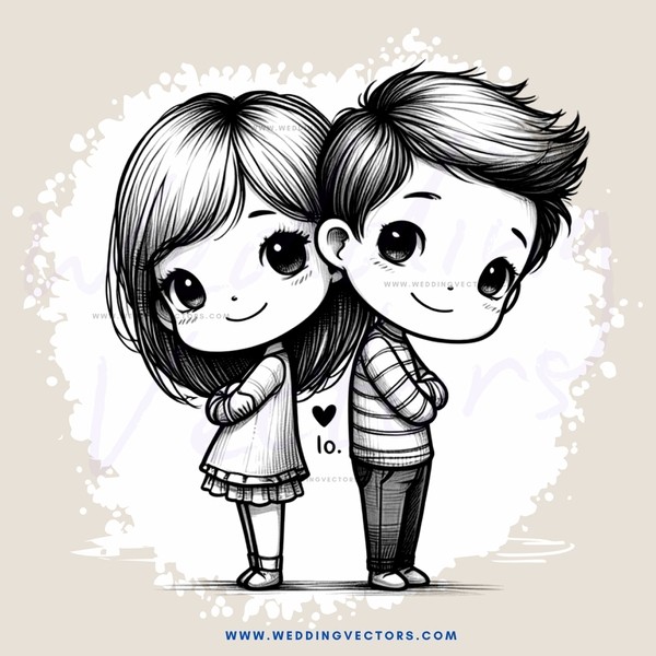 cute cartoon couple sitting next to each other