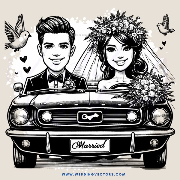 married couple in their wedding car