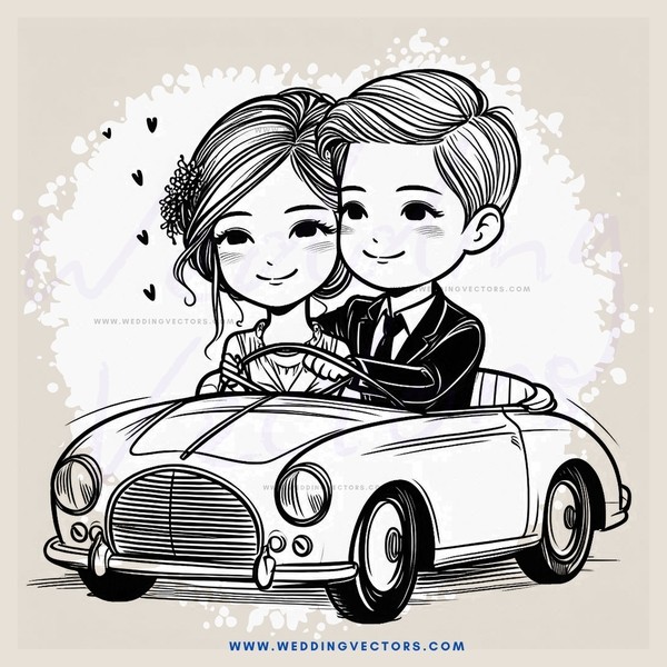 a couple in a cartoon pose on top of a car