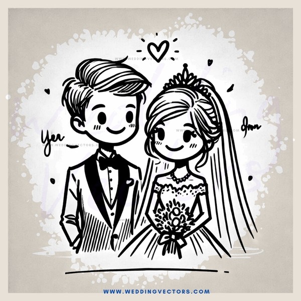 a wedding animation cartoon in black and white