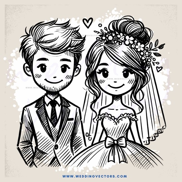 a cartoon boy and girl sharing their wedding day