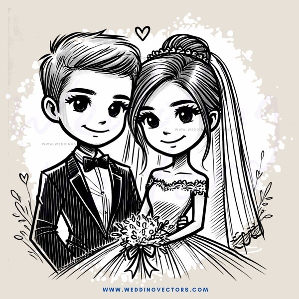a bride and groom with flowers