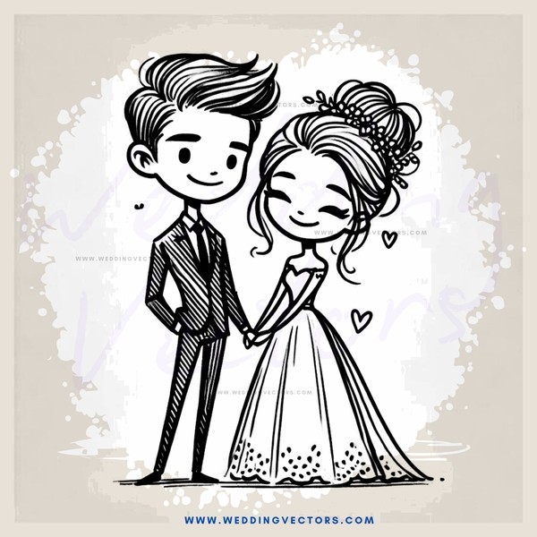 a cartoon drawing of a young couple