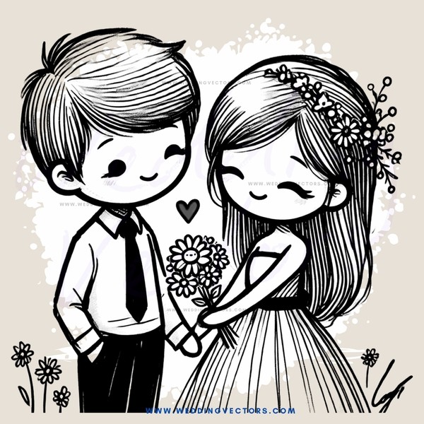 boy and girl holding flowers