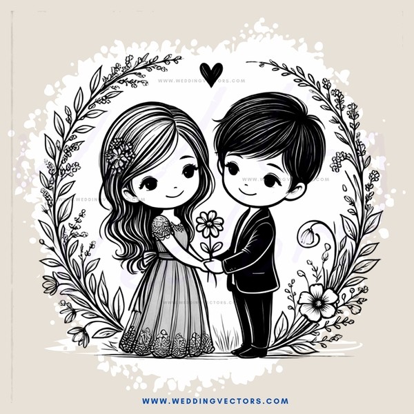 a couple standing in a flower wreath