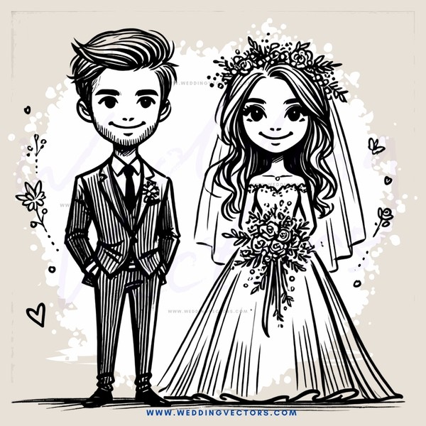 engaged couple cartoon drawing