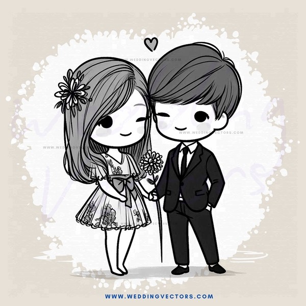 a boy and girl holding flowers and looking at each other
