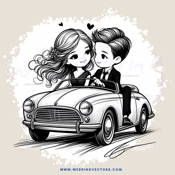 cartoon couple in car