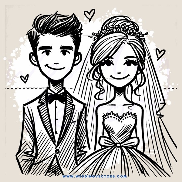 a bride and groom in black and white