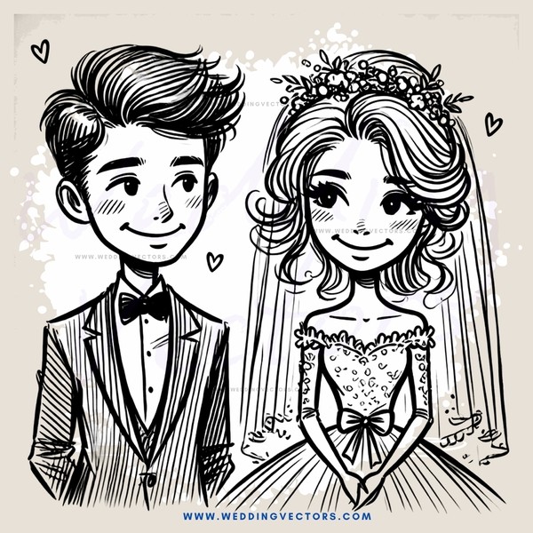 cartoon boy and girl picture in black and white with flowers on their heads