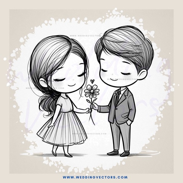 a boy and girl standing with flowers