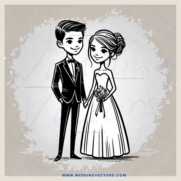 a black and white illustration of a couple