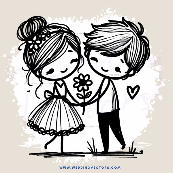 boy and girl with flowers and leaves