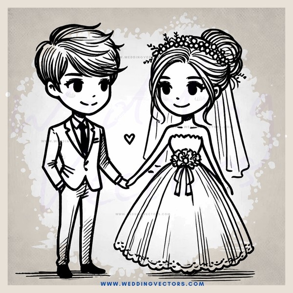 wedding animation drawing in black and white