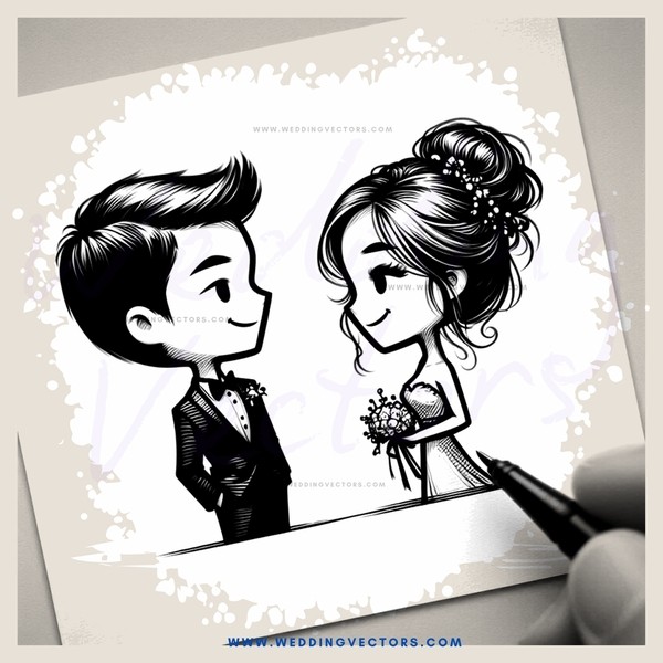 a man and woman on a postcard drawing