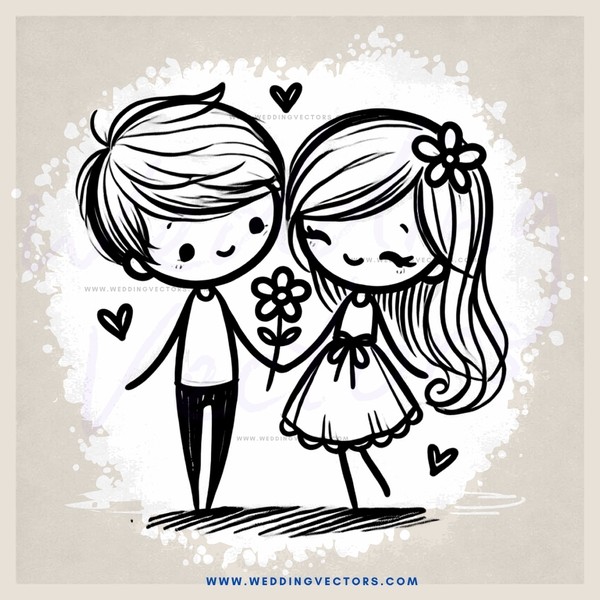 kissing boy and girl picture with flowers and hearts