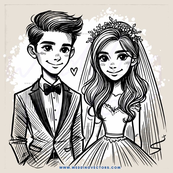 wedding couple in cartoon style