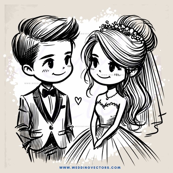 a bride and groom in fashion drawing