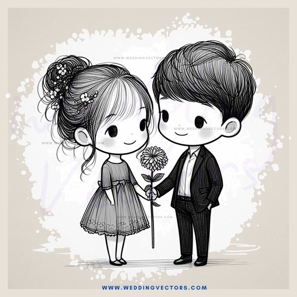 a girl and boy holding flowers