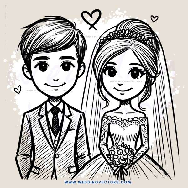 a young couple on their wedding day