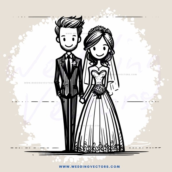 a bride and groom in black and white