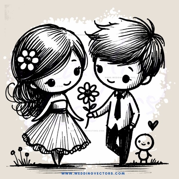 young couple with child and flowers