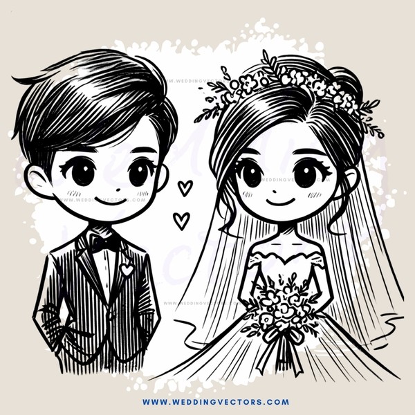 engagement comic with wedding bride and groom
