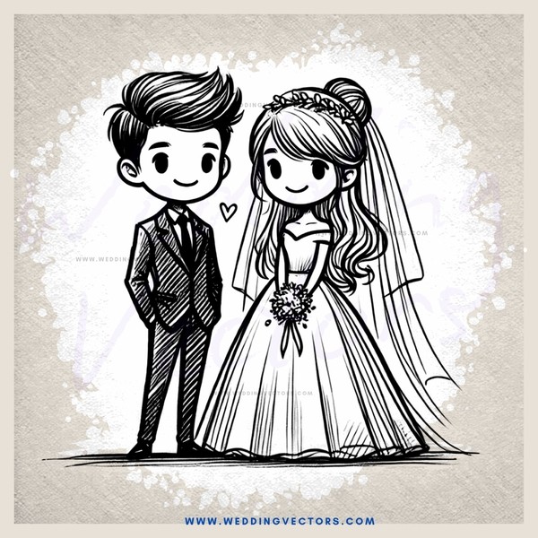 a bride and groom in a black and white wedding picture
