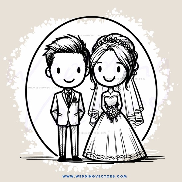 a bride and groom in their wedding attire