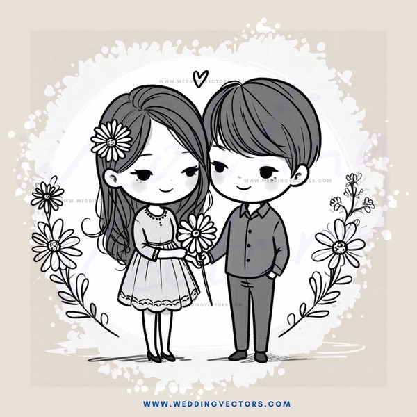 two people with flowers on their heads standing together in a picture frame