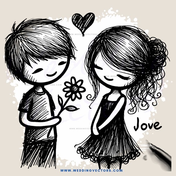 a boy and girl with flowers and love