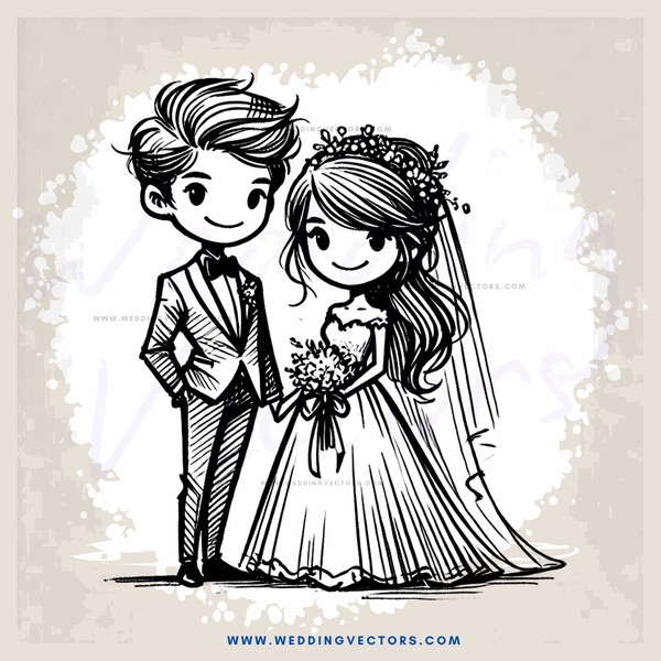 a bride and groom sketch