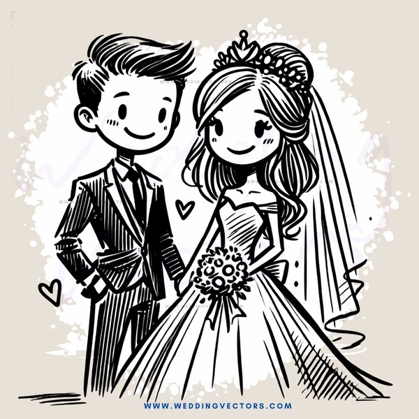 a cartoon of a bride and groom