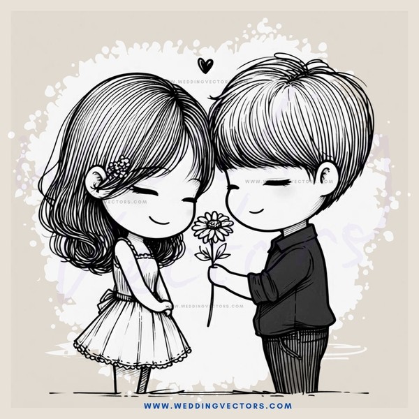 a boy and girl holding flowers