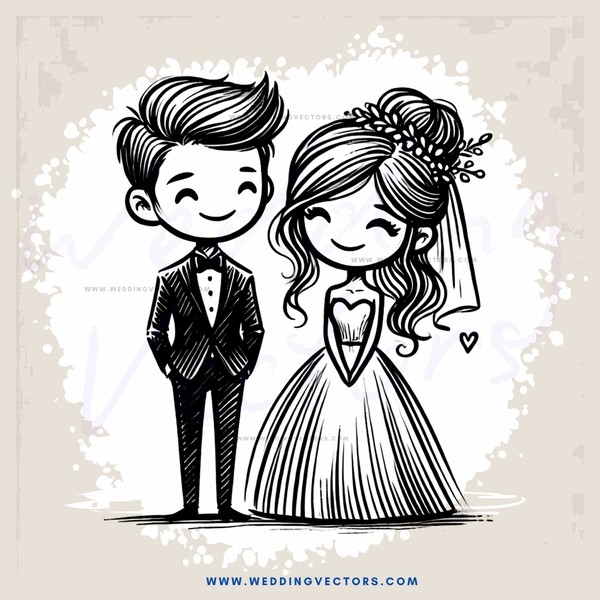 a bride and groom in black and white