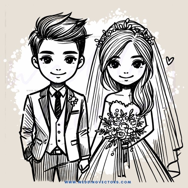 a bride and groom in black and white
