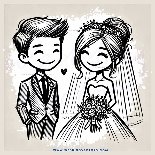 a bride and groom with bouquets
