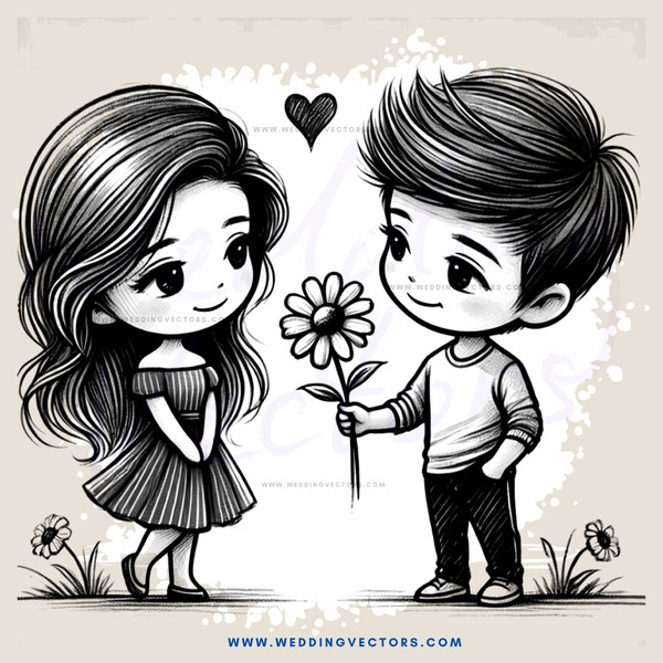 a girl and boy sharing a flower