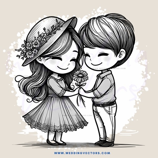 a young couple exchanging flowers