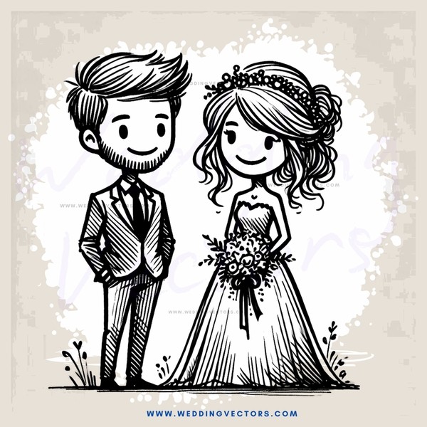 a wedding animation in black and white style