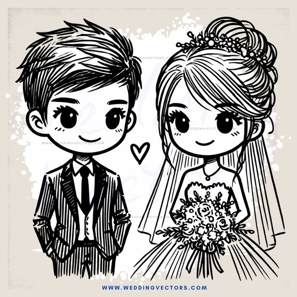 a bride and groom in black and white